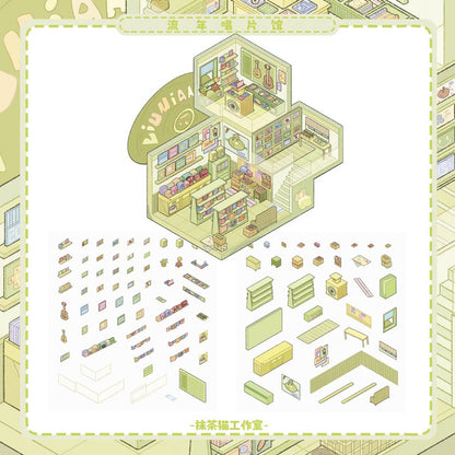 DIY mininature Scene Sticker MATCHA CAT Vol. 1 Peach Vintage Shop Timeless Record Store Wild Berry Selfie Studio - M 4