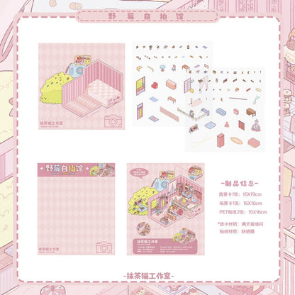 DIY mininature Scene Sticker MATCHA CAT Vol. 1 Peach Vintage Shop Timeless Record Store Wild Berry Selfie Studio - M 6