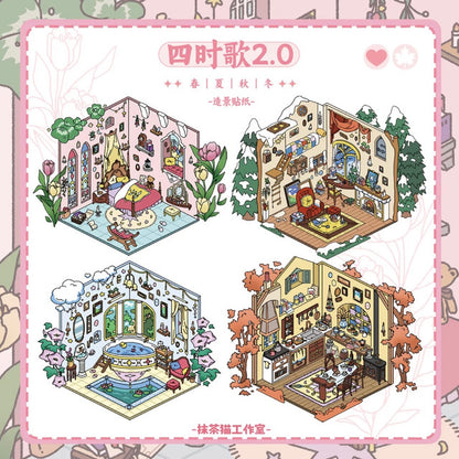 DIY mininature Scene Sticker MATCHA CAT Vol. 2: Four Seasons Song Song of Spring Song of Summer Song of Autumn Song of Winter - M 1