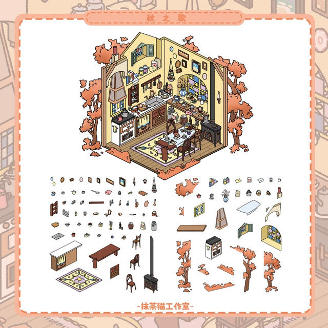 DIY mininature Scene Sticker MATCHA CAT Vol. 2: Four Seasons Song Song of Spring Song of Summer Song of Autumn Song of Winter - M 3