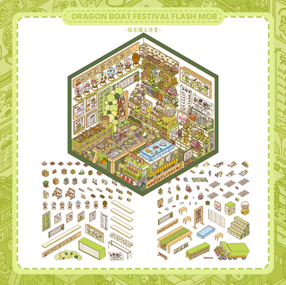 DIY mininature Scene Sticker MATCHA CAT Vol. 3: Hundred Flavors Shop Dragon Boat Pop-up Bunny’s Tea Spinning Hot Pot - M 2