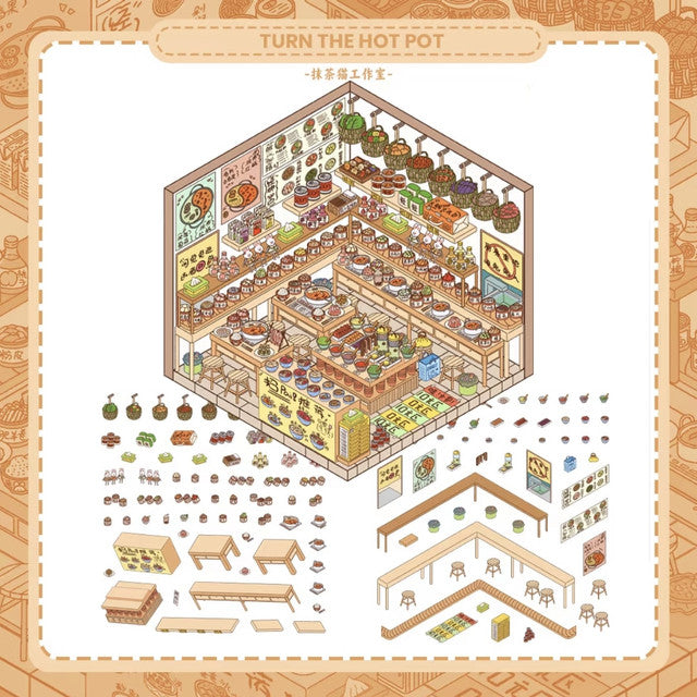 DIY mininature Scene Sticker MATCHA CAT Vol. 3: Hundred Flavors Shop Dragon Boat Pop-up Bunny’s Tea Spinning Hot Pot - M 6