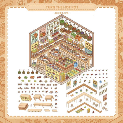 DIY mininature Scene Sticker MATCHA CAT Vol. 3: Hundred Flavors Shop Dragon Boat Pop-up Bunny’s Tea Spinning Hot Pot - M 6