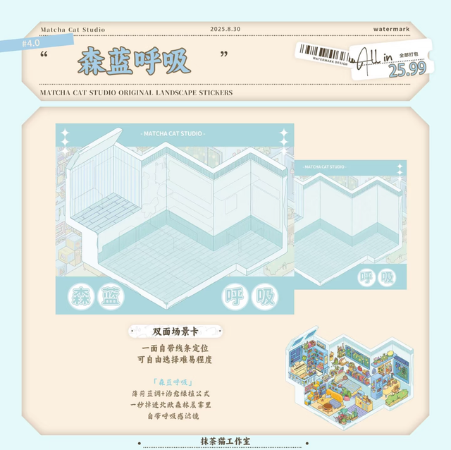 DIY mininature Scene Sticker MATCHA CAT Vol. 4: Daydream Apartment Forest Blue Breath Lucky Homebody Pink Secret Garden - M 3