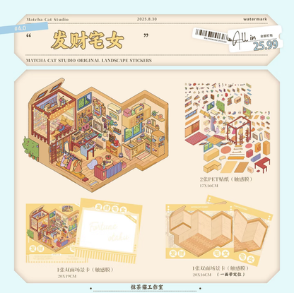 DIY mininature Scene Sticker MATCHA CAT Vol. 4: Daydream Apartment Forest Blue Breath Lucky Homebody Pink Secret Garden - M 4