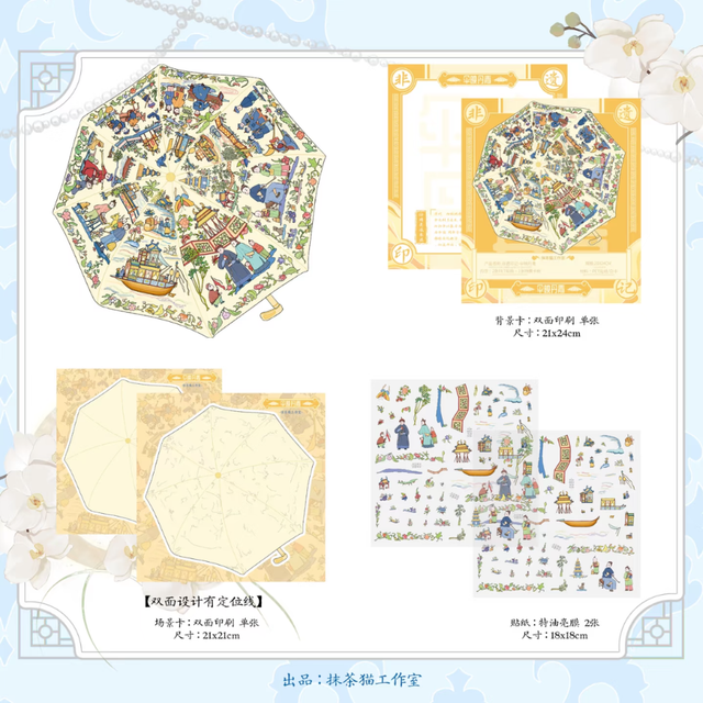 DIY mininature Scene Sticker MATCHA CAT Vol. 6: Heritage Imprints Painted Umbrella Emerald Crown Mother-of-Pearl Glow - L 4