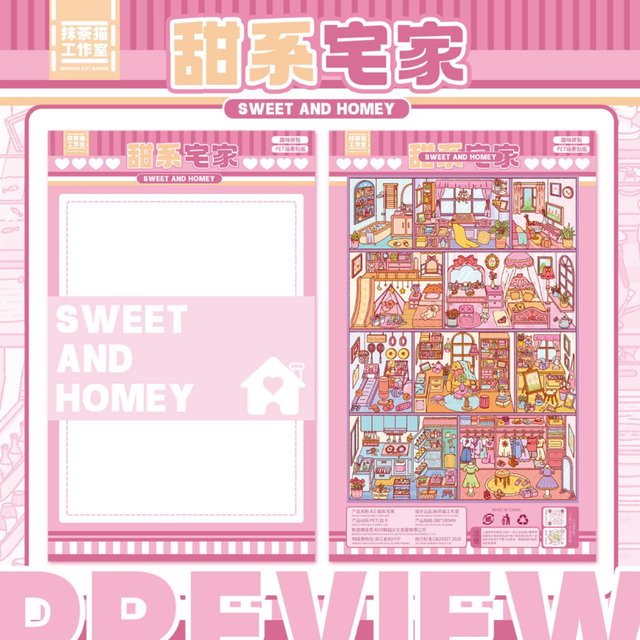 DIY mininature Scene Sticker MATCHA CAT Vol. 8: Sweet Life Cozy Home Life Soft Cute Town Little Life Shop Dreamy Villa - L 3