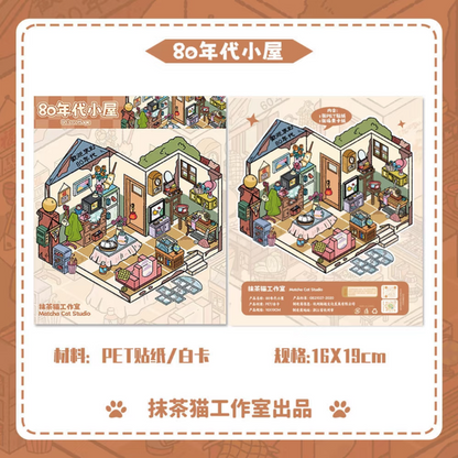 DIY mininature Scene Sticker MATCHA CAT Vol. 9: Memory of Decades 1960s House 1980s House 2010s House - M 2