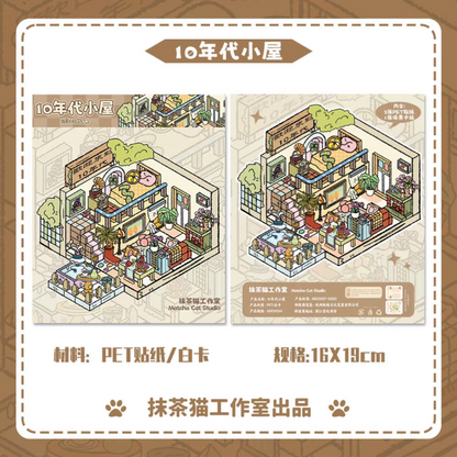 DIY mininature Scene Sticker MATCHA CAT Vol. 9: Memory of Decades 1960s House 1980s House 2010s House - M 3
