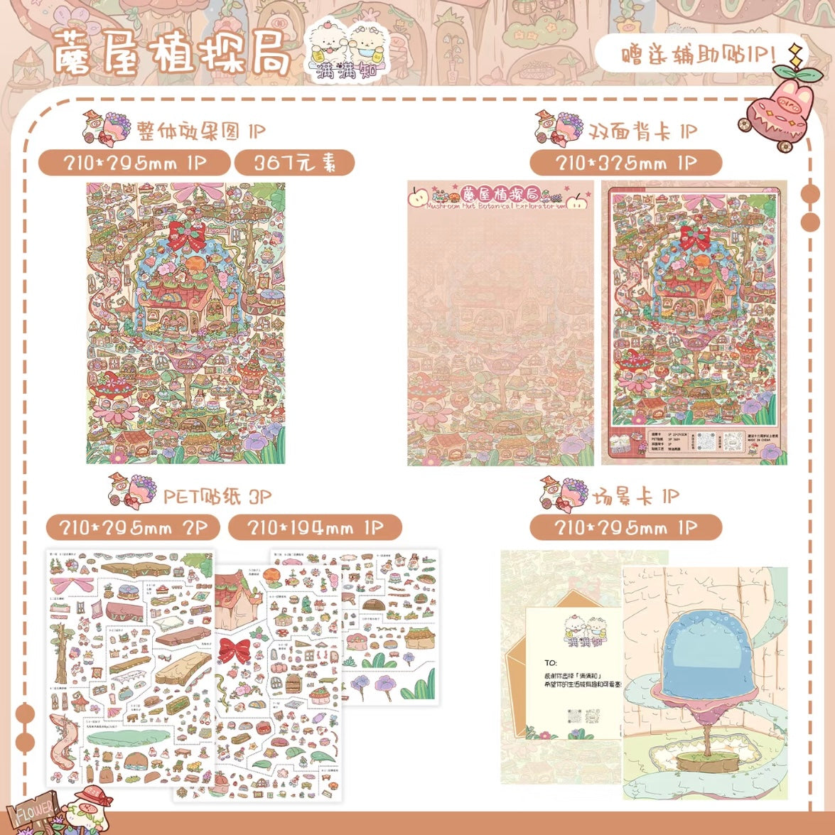 DIY miniature Scene Sticker MANMANZHI MANMANZHI Vol. 1 Rabbit Town Food Alley Mushroom House Plant Exploration Bureau Rabbit Corner Gift Workshop - L 2