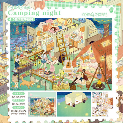 DIY mininature Scene Sticker INK ISLE Vol. 4 Eaveside Stories Snowy Day in the Hot Spring Courtyard Dusk in the Deep Spring Courtyard Night in the Spring Courtyard Outdoor Camping Night - L 7