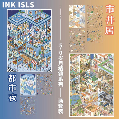 DIY miniature Scene Sticker INK ISLE Vol. 5 Prism of Time Series Capital Shop Baile Alley Marketplace Residence Urban Night - XL 2