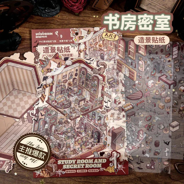 DIY mininature Scene Sticker Mr.Paper Hidden Pavilion Series Secret Study Room - L 1