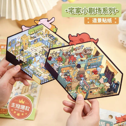 DIY mininature Scene Sticker Mr.Paper Stay-at-Home Theater Mr. Rabbit’s Weekend Octopus Butler’s Daily Life - M 1