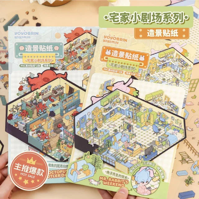 DIY mininature Scene Sticker Mr.Paper Stay-at-Home Theater Mr. Rabbit’s Weekend Octopus Butler’s Daily Life - M 2