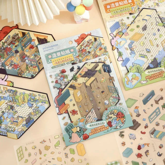 DIY mininature Scene Sticker Mr.Paper Stay-at-Home Theater Mr. Rabbit’s Weekend Octopus Butler’s Daily Life - M 3