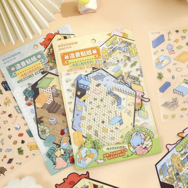 DIY mininature Scene Sticker Mr.Paper Stay-at-Home Theater Mr. Rabbit’s Weekend Octopus Butler’s Daily Life - M 4