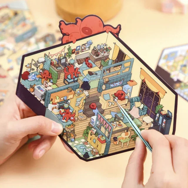 DIY mininature Scene Sticker Mr.Paper Stay-at-Home Theater Mr. Rabbit’s Weekend Octopus Butler’s Daily Life - M 5