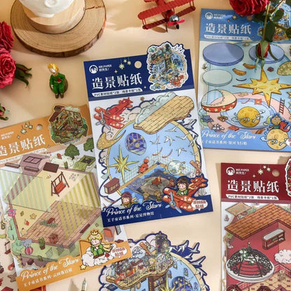 DIY mininature Scene Sticker Mr.Paper Prince Fairy Tale Book The Rose Collector Star Museum Sunset House in the Clouds Galaxy Airship - M 2