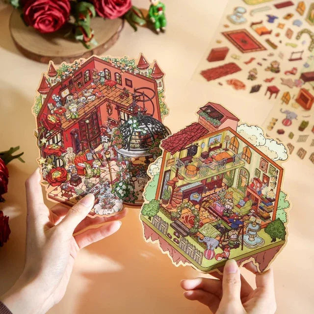 DIY mininature Scene Sticker Mr.Paper Prince Fairy Tale Book The Rose Collector Star Museum Sunset House in the Clouds Galaxy Airship - M 3