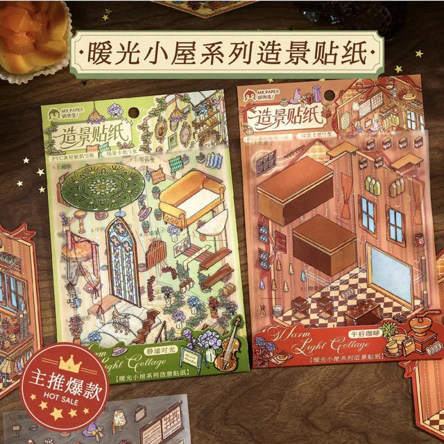 DIY mininature Scene Sticker Mr.Paper Warm Light Cottage Series Quiet Moments Afternoon Coffee - M 1