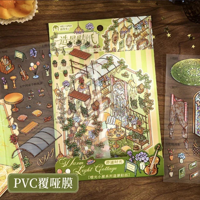 DIY mininature Scene Sticker Mr.Paper Warm Light Cottage Series Quiet Moments Afternoon Coffee - M 5