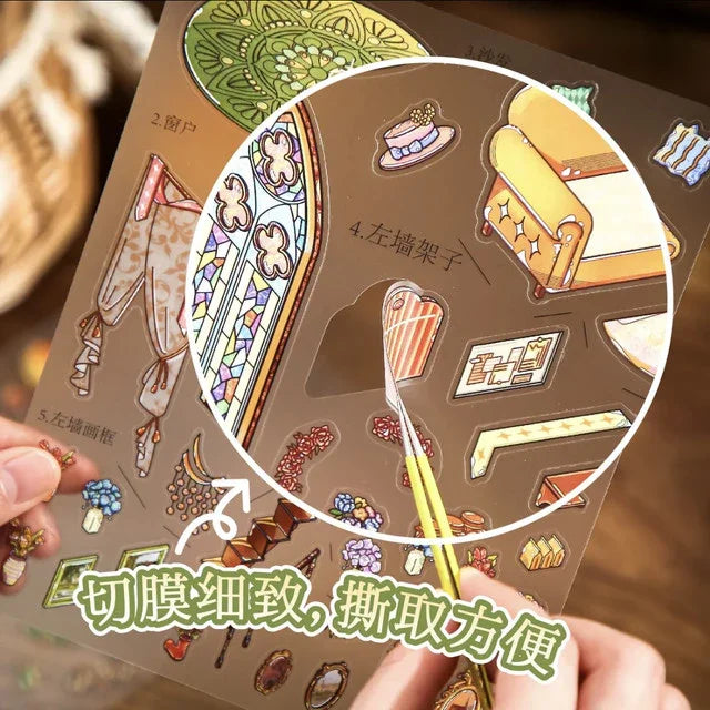 DIY mininature Scene Sticker Mr.Paper Warm Light Cottage Series Quiet Moments Afternoon Coffee - M 6