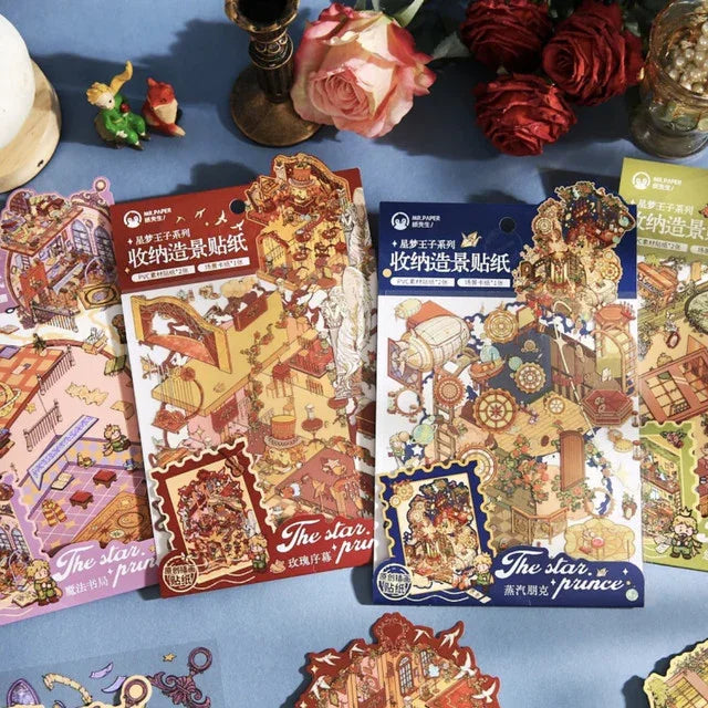 DIY mininature Scene Sticker Mr.Paper Starry Prince Series Leisure Flower House Magic Bookstore Rose Prelude Steampunk Dream - M 1