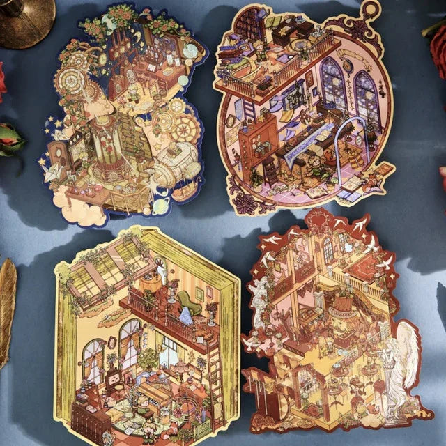 DIY mininature Scene Sticker Mr.Paper Starry Prince Series Leisure Flower House Magic Bookstore Rose Prelude Steampunk Dream - M 2