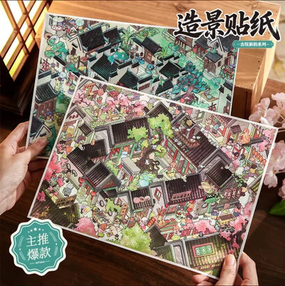 DIY mininature Scene Sticker Mr.Paper Ancient Courtyard New Charm Dreaming of Jiangnan Spring in the Siheyuan - L 1