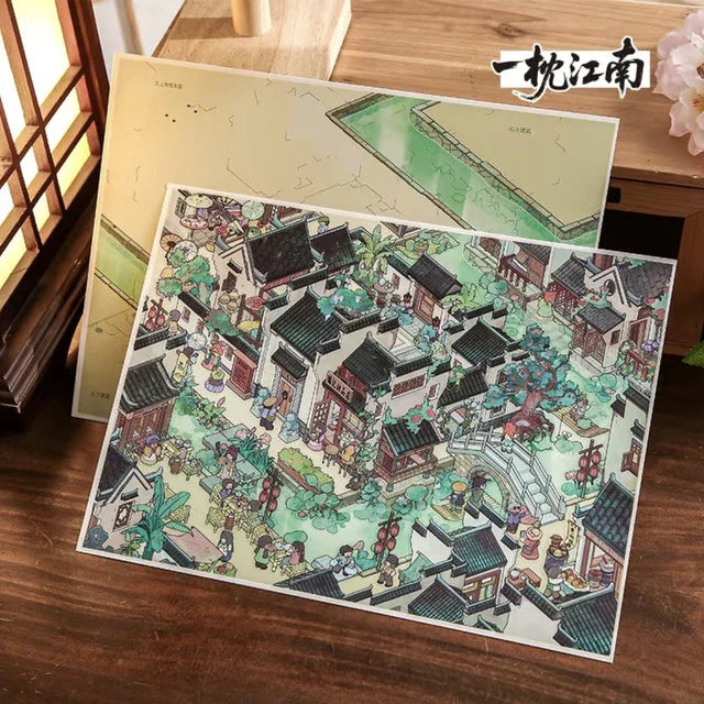 DIY mininature Scene Sticker Mr.Paper Ancient Courtyard New Charm Dreaming of Jiangnan Spring in the Siheyuan - L 2