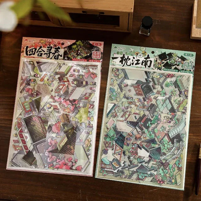 DIY mininature Scene Sticker Mr.Paper Ancient Courtyard New Charm Dreaming of Jiangnan Spring in the Siheyuan - L 4