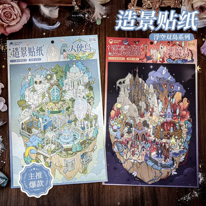 DIY mininature Scene Sticker Mr.Paper Floating Twin Islands Angel Island Demon Island - L 1