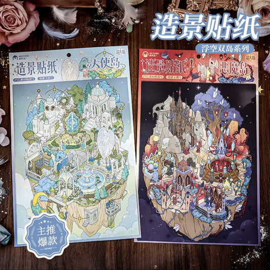 DIY mininature Scene Sticker Mr.Paper Floating Twin Islands Angel Island Demon Island - L 1