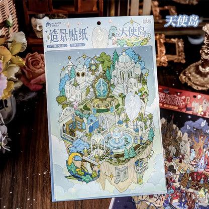 DIY mininature Scene Sticker Mr.Paper Floating Twin Islands Angel Island Demon Island - L 6
