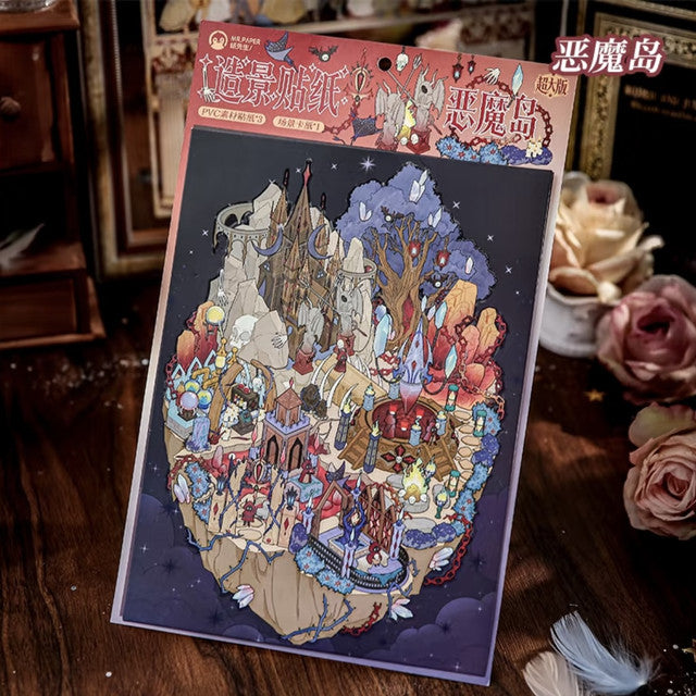 DIY mininature Scene Sticker Mr.Paper Floating Twin Islands Angel Island Demon Island - L 7