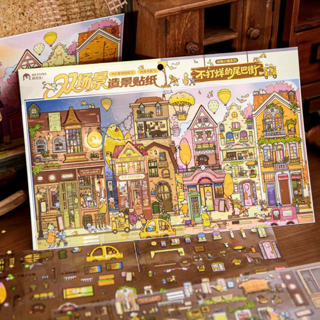 DIY mininature Scene Sticker Mr.Paper Animal Town Never-Closing Tail Street Gulu Town Seasonal Special - L 9