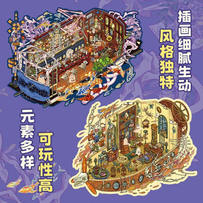 DIY mininature Scene Sticker Mr.Paper Journey Through Bones Series Infinite Train Ghost Yacht - M 1