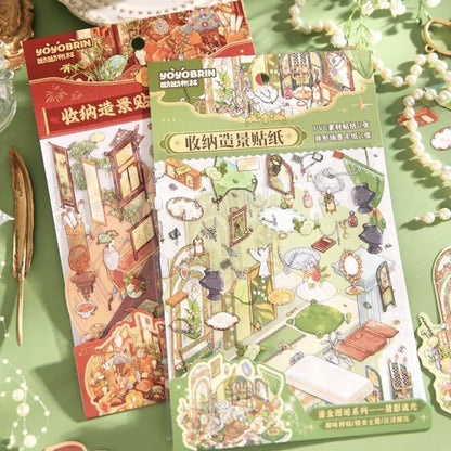 DIY mininature Scene Sticker Mr.Paper Gilded Encounter Series Golden Hairpin Poetry Emerald Glow - M 2