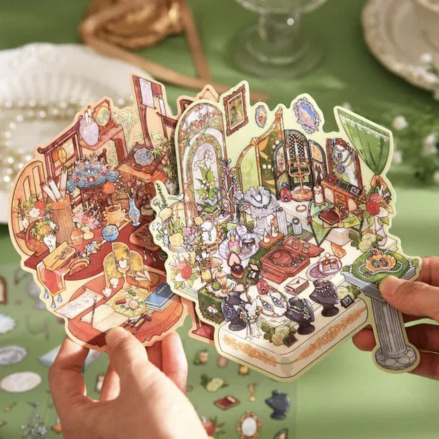 DIY mininature Scene Sticker Mr.Paper Gilded Encounter Series Golden Hairpin Poetry Emerald Glow - M 3