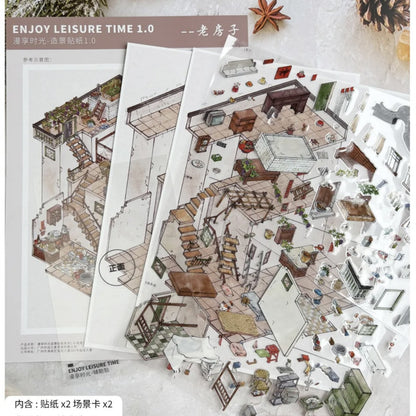 DIY mininature Scene Sticker Enjoy Leisure TIme Vol. 1 Old House Palm Springs Coffee Time - L 1