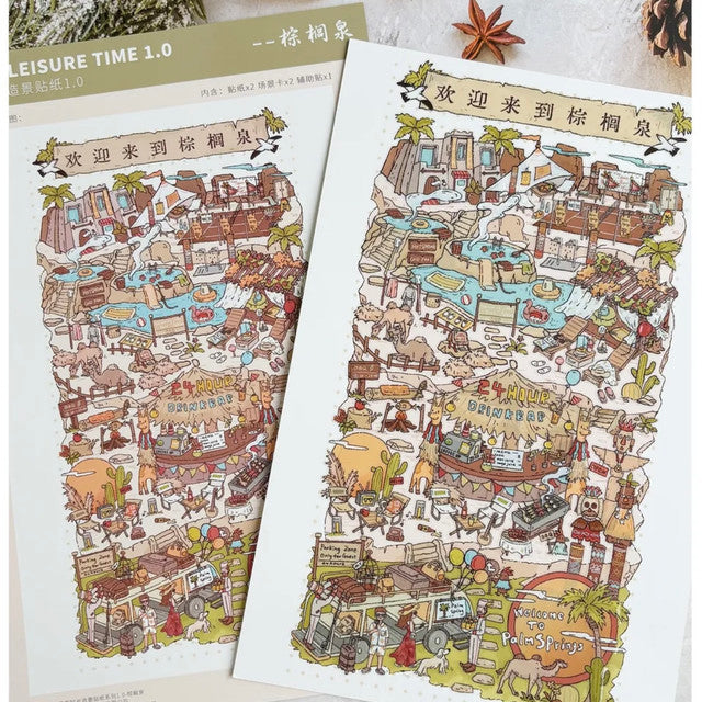 DIY mininature Scene Sticker Enjoy Leisure TIme Vol. 1 Old House Palm Springs Coffee Time - L 6