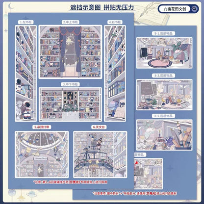 DIY mininature Scene Sticker Nine Flower Vol. 3 Witch Series Pink Magic House Astronomy Library - L 5