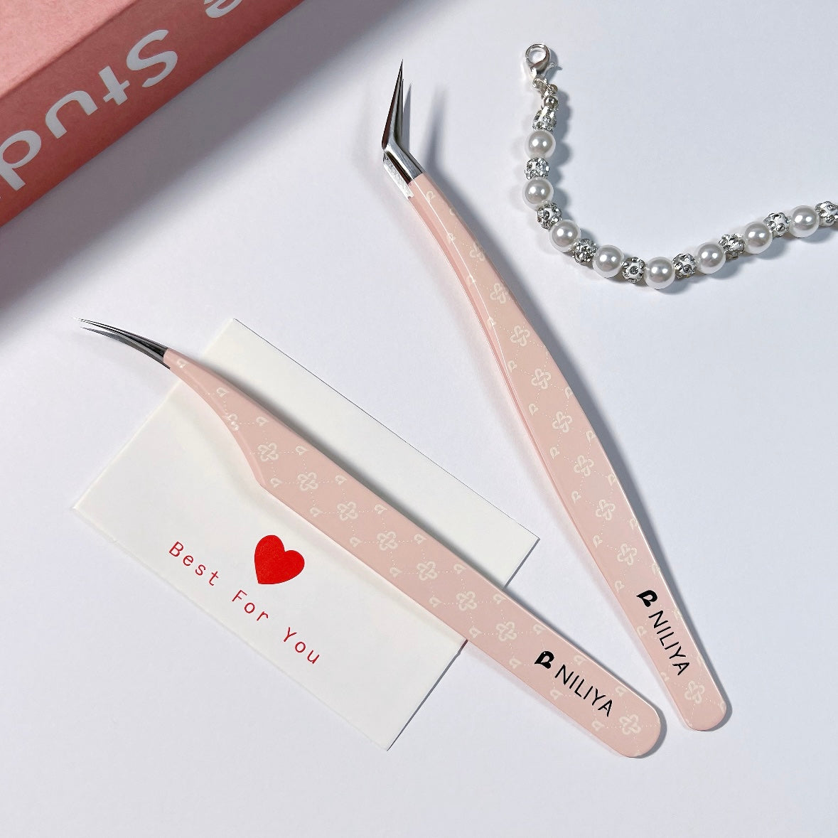 DIY miniature Scene Sticker NILIYA NILIYA Pink Diamond Tweezers Angled Tip Tweezers Curved Tip Tweezers - S 1