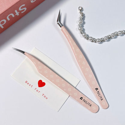 DIY miniature Scene Sticker NILIYA NILIYA Pink Diamond Tweezers Angled Tip Tweezers Curved Tip Tweezers - S 1