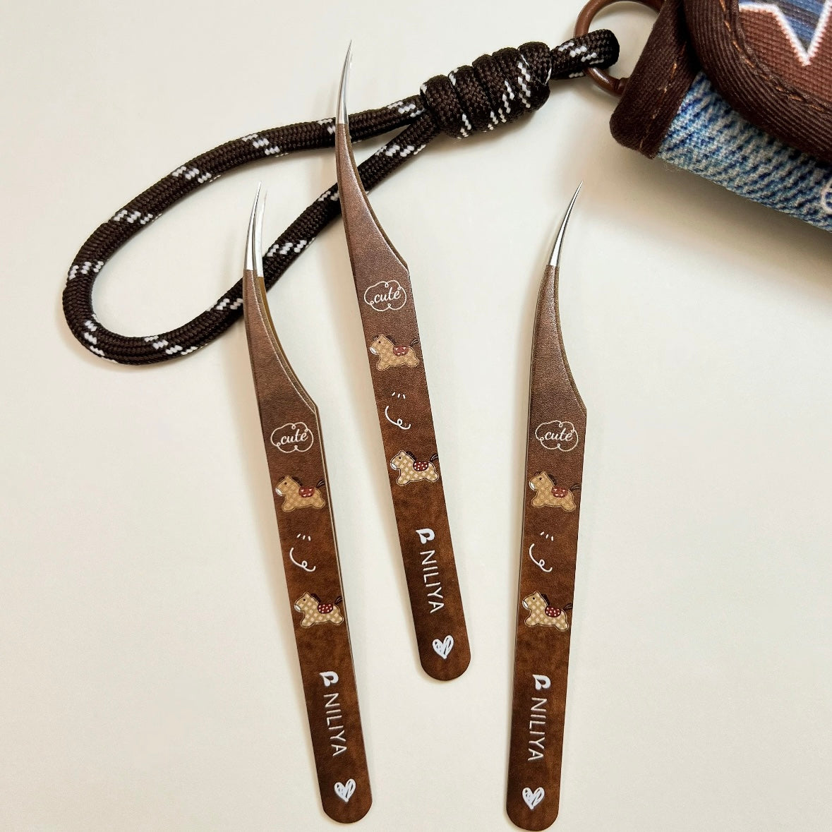 DIY miniature Scene Sticker NILIYA NILIYA Brown Pony Tweezers Angled Tip - S 5