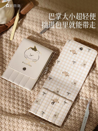 DIY mininature Scene Sticker NILIYA Leather Tweezers Case Blue Puppy Light Blue Little Bear White Bear Brown Star 3
