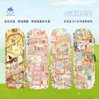 DIY miniature Scene Sticker Napuu Vol. 2 Meow Meow Witch Woof Woof House Milk Foam Paradise Milk Foam Apartment - L 1