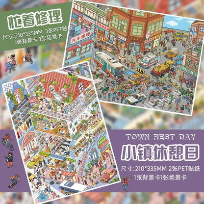 DIY miniature Scene Sticker Orange Star Vol. 1 Town Rest Day Busy Repairing - XL 1