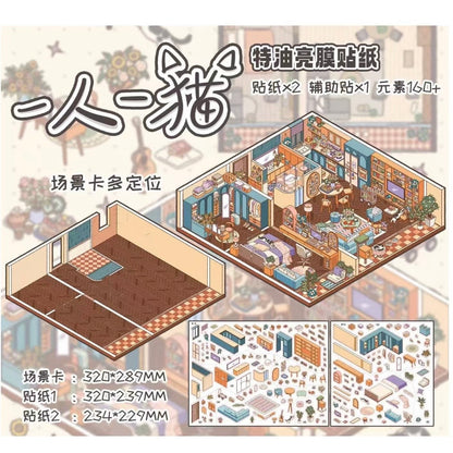 DIY mininature Scene Sticker ChengZhiQiShui Vol. 1 Ideal Dwelling Series Autumn Light Through the Cracks Cat Village Apartment One Person, One Cat American Country Cottage - L 3